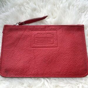 Pulicati All Weather Leather Top Zip Clutch in Cherry Apple Red Made in Italy